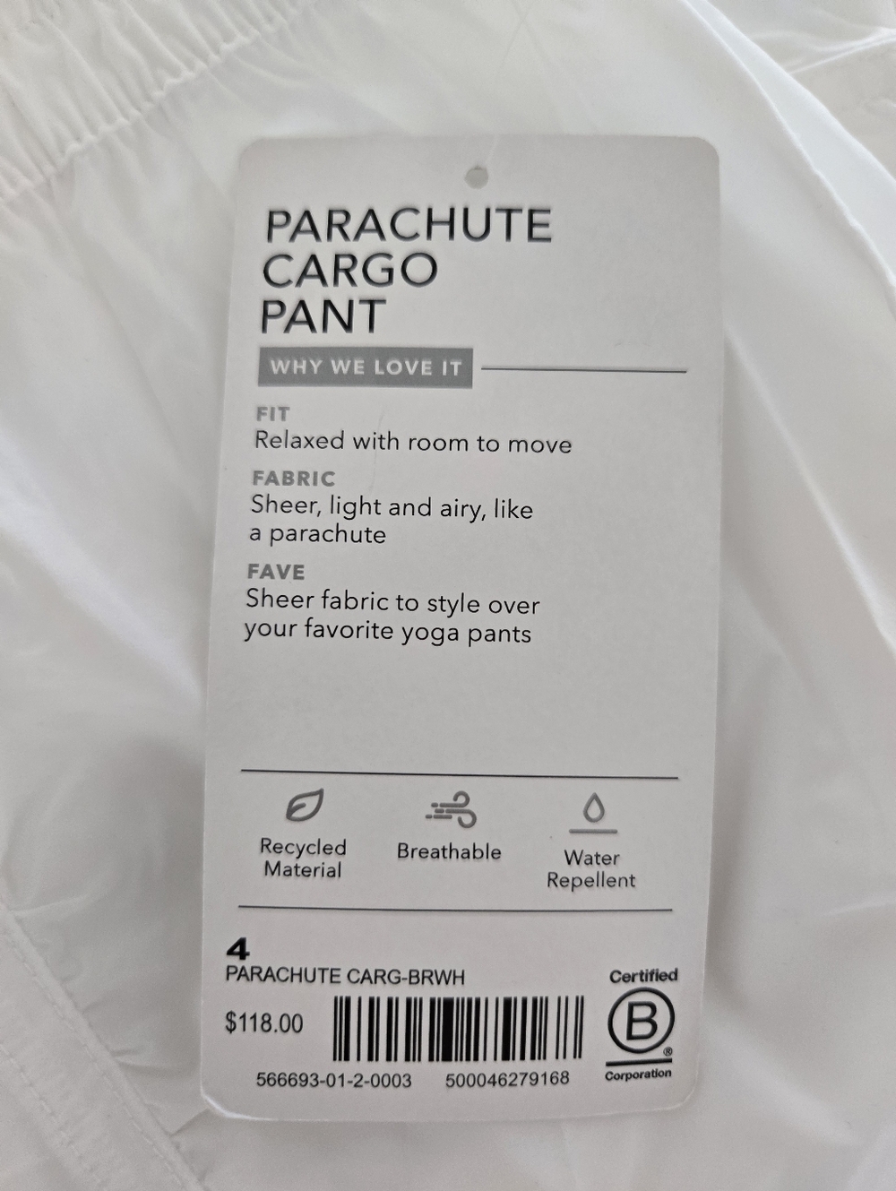 NWT Athleta Parachute Cargo Pant, White, Size 4 - Picture 4 of 4